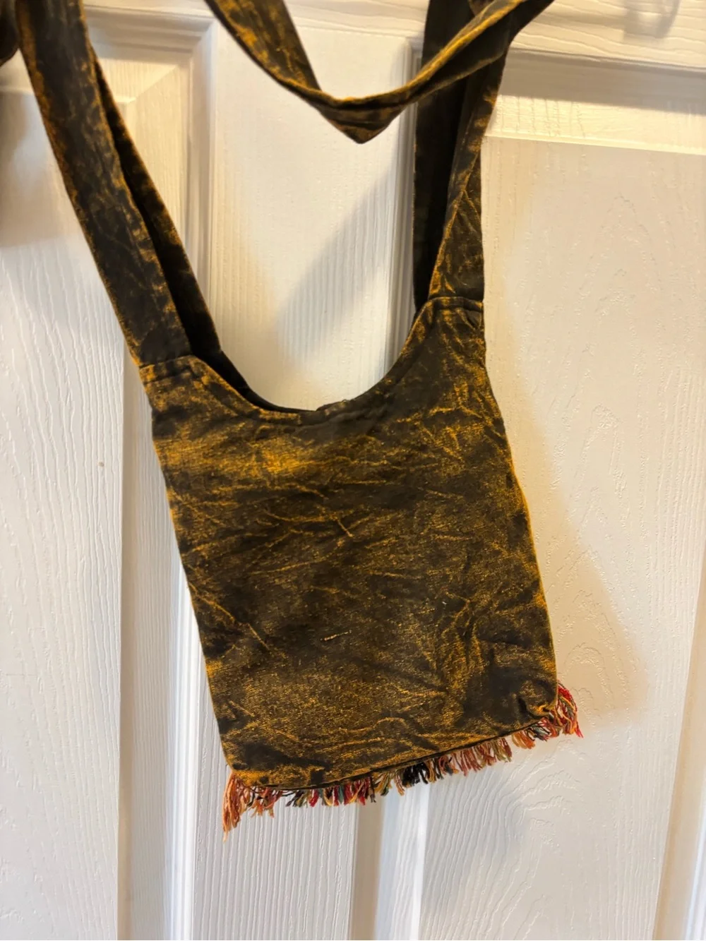 Royal Collection Peace Sign Fringe Crossbody Bag Boho Hippie Festival Cotton
